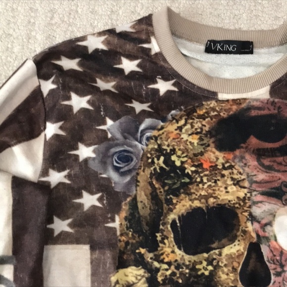 VKing by Takeshy Kurosawa Long Sleeved Skull Terry Sweatshirt Size Small EUC - Picture 3 of 14